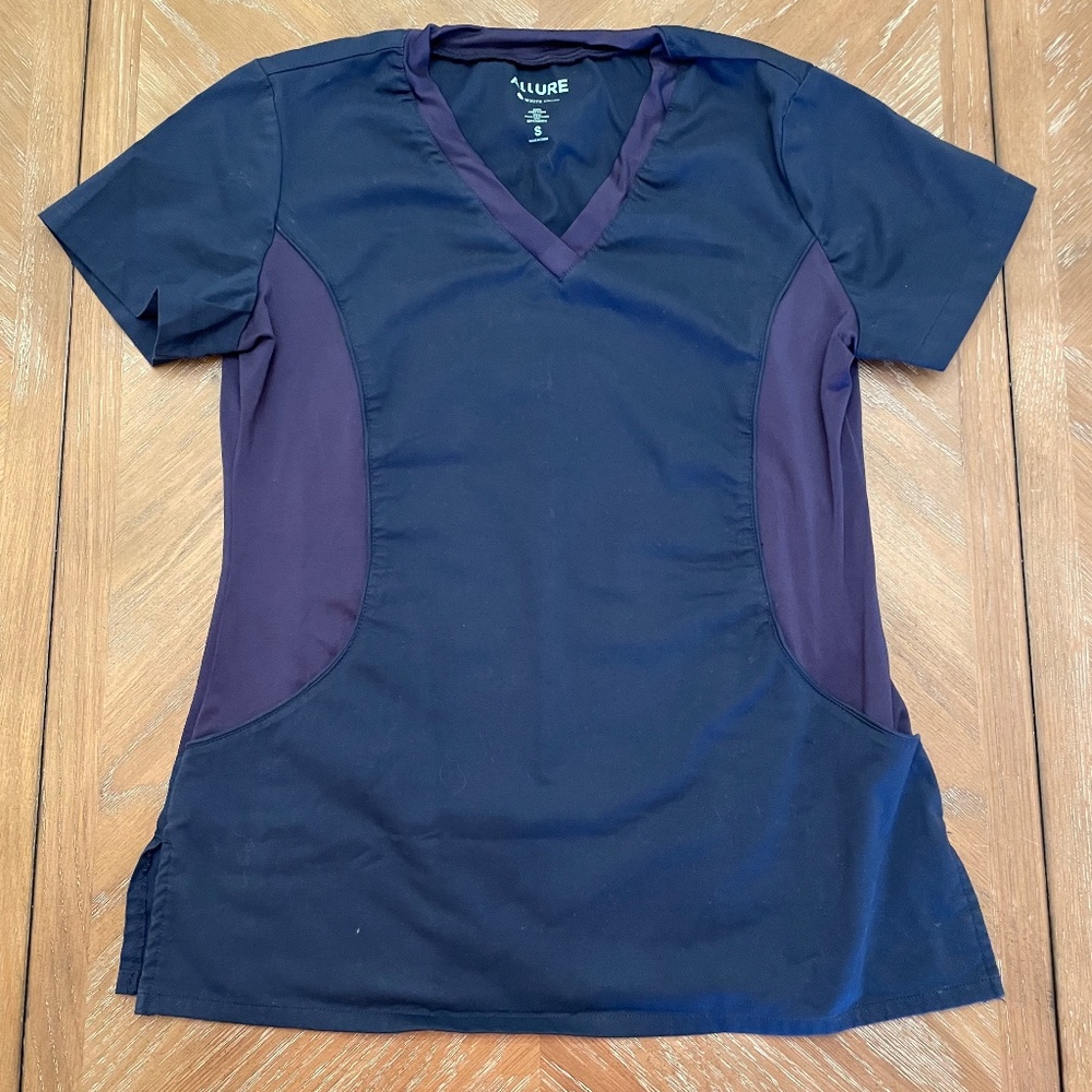 Allure White-Cross Women's V-Neck Blue Scrub Top